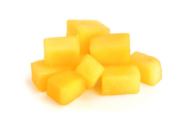 cube of Mango fruit isolated on white background close-up