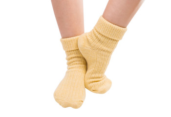 Fototapeta na wymiar warm socks on leg isolated