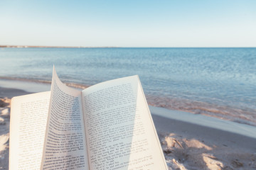 Reading book near the sea