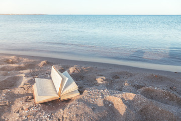 Obraz premium Reading book near the sea