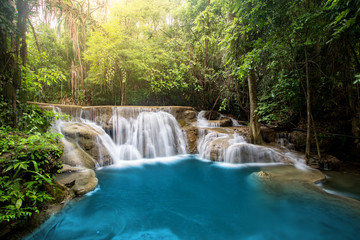 Huay Mae Kamin Waterfall, beautiful waterfall in rainforest at Kanchanaburi province, Thailand