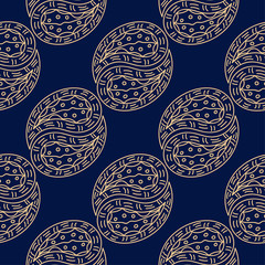 Golden floral seamless pattern on blue background