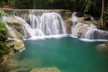Huay Mae Kamin Waterfall, beautiful waterfall in rainforest at Kanchanaburi province, Thailand