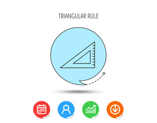 Triangular ruler icon. Straightedge sign.