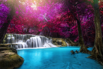 Huay Mae Kamin Waterfall, beautiful waterfall in rainforest at Kanchanaburi province, Thailand
