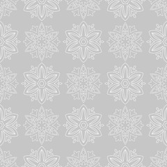 White floral seamless pattern on gray background