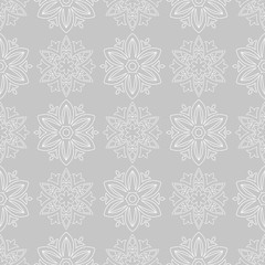 White floral seamless pattern on gray background