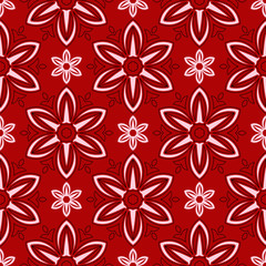 Floral seamless pattern. Black and white design on red background