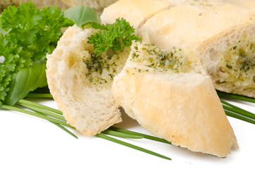 Kräuterbaguette gebrochen Nahaufnahme