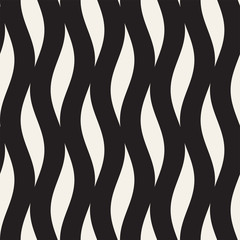 Vector Seamless Black and White Hand Drawn Wavy Lines Pattern..