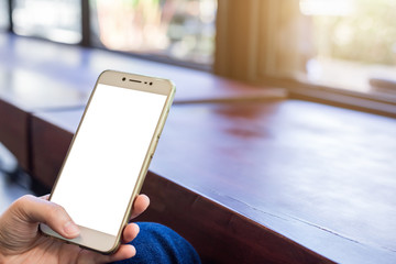 female use cell phones blurred images in coffee shop like the background.