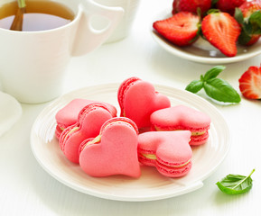 French pastry makaron.   Heart shape. Valentine's Day. Selective focus