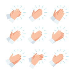 Clapping hands, applause icon set. Vector illustration in flat style design, isolated on white background