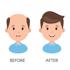 Obraz premium Male hair loss. Man with alopecia problem before and after hair treatment and transplantation. Vector illustration isolated on white background