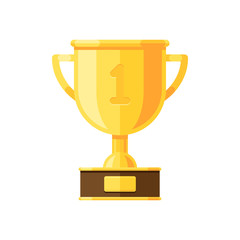 Gold cup icon. Cup champion, winner trophy with number one. Vector illustration in modern flat style isolated on white background