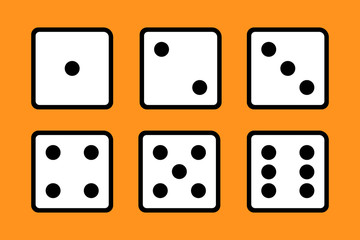 Set of 6 dices on orange background