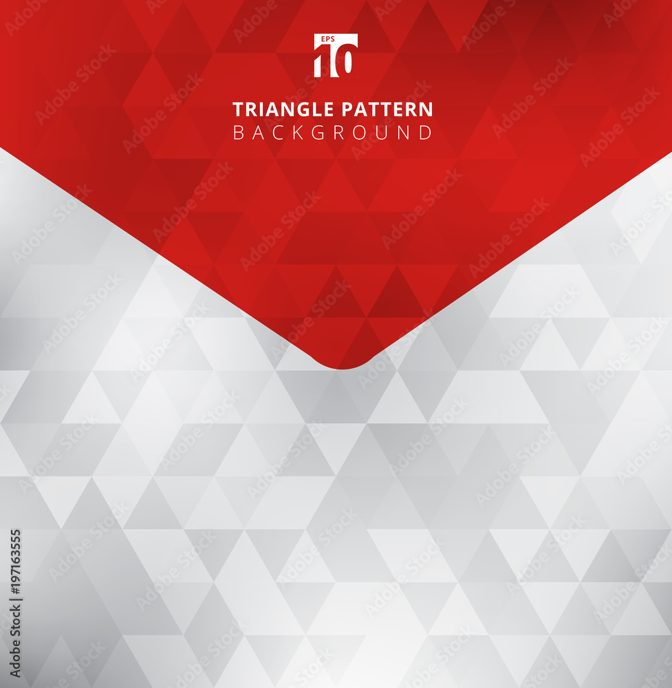 Poster abstract triangles pattern on gray and white color background and texture with arrow red tab for cop