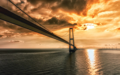 Øresund Bridge and sunset. 