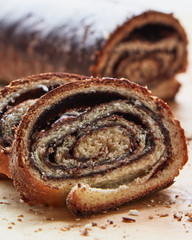 fresh rustic homemade chocolate filled strudel slice