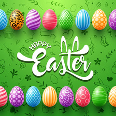Collection of colorful eggs easter on cute doodle background