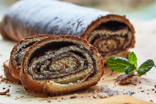 Fresh Rustic Homemade Chocolate Filled Strudel Slice