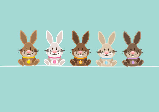 5 Easter Rabbits Retro Card