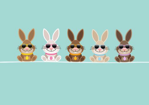 5 Easter Rabbits Sunglasses Retro Card
