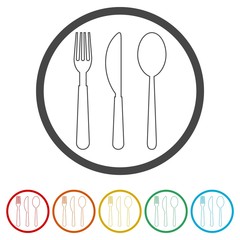 Restaurant Sign, Spoon, Fork and Knife icon, 6 Colors Included