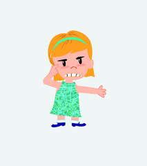 White girl, is angry and points his head with his index finger.