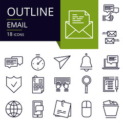 Set of outline icons of Email..Modern icons for website, mobile, app design and print.