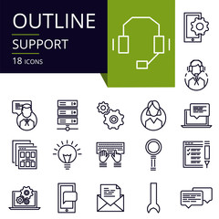 Set of outline icons of Support..Modern icons for website, mobile, app design and print.