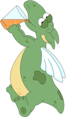 Green dragon drinking yummy orange juice