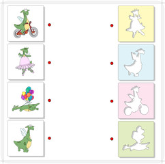 Set of funny green dragons. Educational game for kids