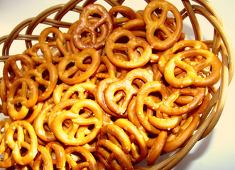 German salt pretzel in the basket