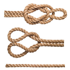 Set of nautical rope knot isolated on white background.
