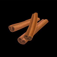 Three sticks of cinnamon, fragrant spice vector Illustration on a white background