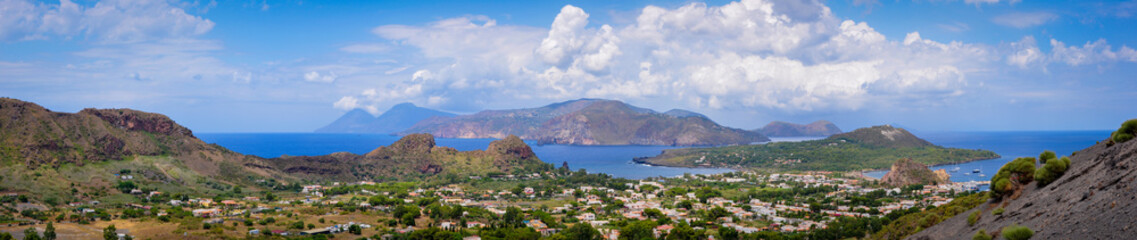 Fototapeta na wymiar Panoramic View of the Archipelago of the Aeolian Islands from Vulcano Island
