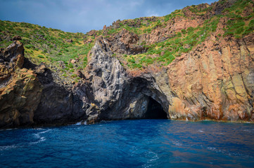 Fototapeta na wymiar Maritime Entrance of a Cave on Vilcano Island