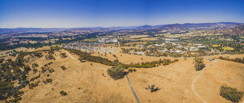 Aerial panoramic landscape of Killara and Bandiana - small towns in Victoria, Australia