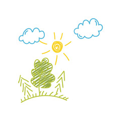 Childish drawing of nature vector Illustration can be used for poster, greeting card, banner, label, book illustration