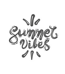 Lettering quote "Summer vibes". Calligraphy hand drawn vector illustration. Design for t-shirt, poster. Isolated on white