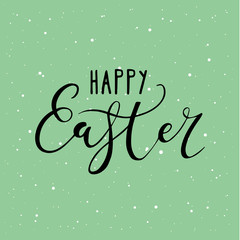 Happy Easter card design - modern calligraphy, hand drawn lettering. Mint blue background