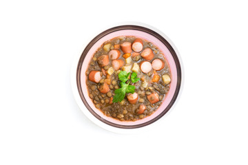 Traditional homemade Sausages with beans soup