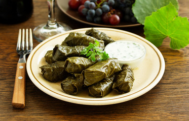 dolma stuffed with meat and rice leaves of grapes.