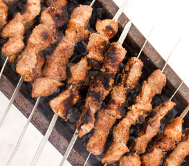 Shish kebab fry on the grill in winter