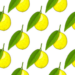 Lemons. Colored hand drawn sketch as seamless pattern