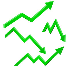 Green financial up and down moving arrows. Rising and falling trends