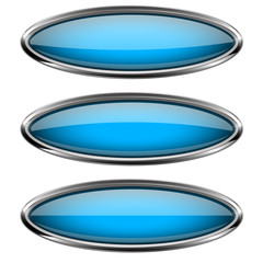 Oval blue glass buttons with metal frame