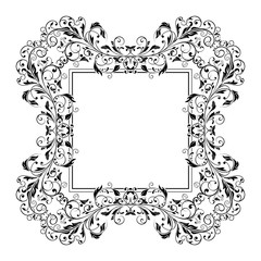 Floral decorative frame. Black ornamental branch
