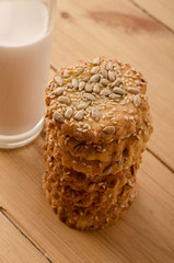 Oat cookies and milk. Delicious homemade food. Healthy cooking concept.